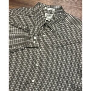 LL Bean Mens Wrinkle Resistant Brown Check Plaid Button Down Shirt Sz XL-Tall